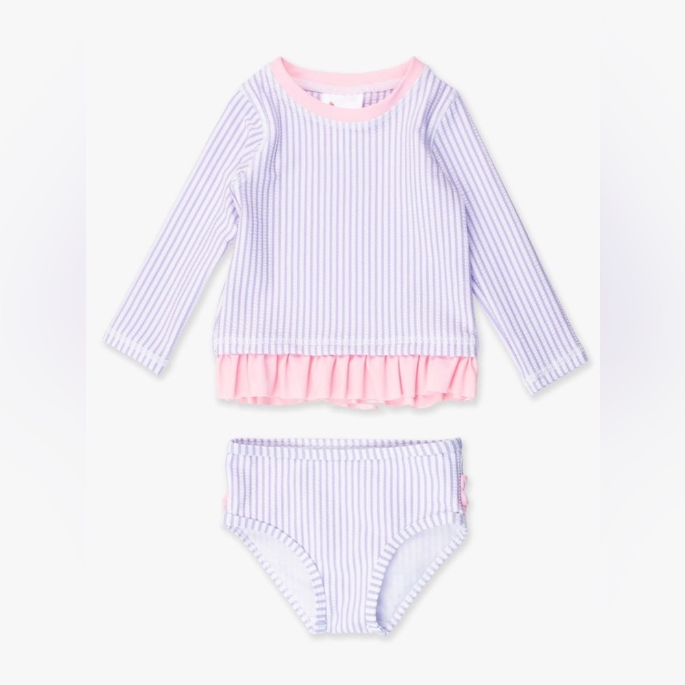 Ruffle butts Seersucker Long Sleeve Rash Guard 2-Piece Swimsuit